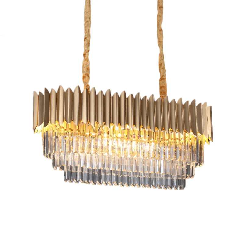 Lampe à suspension ovale pour salle à manger, moderne, prismes en cristal clair, 8 têtes, finition dorée, éclairage d'île...