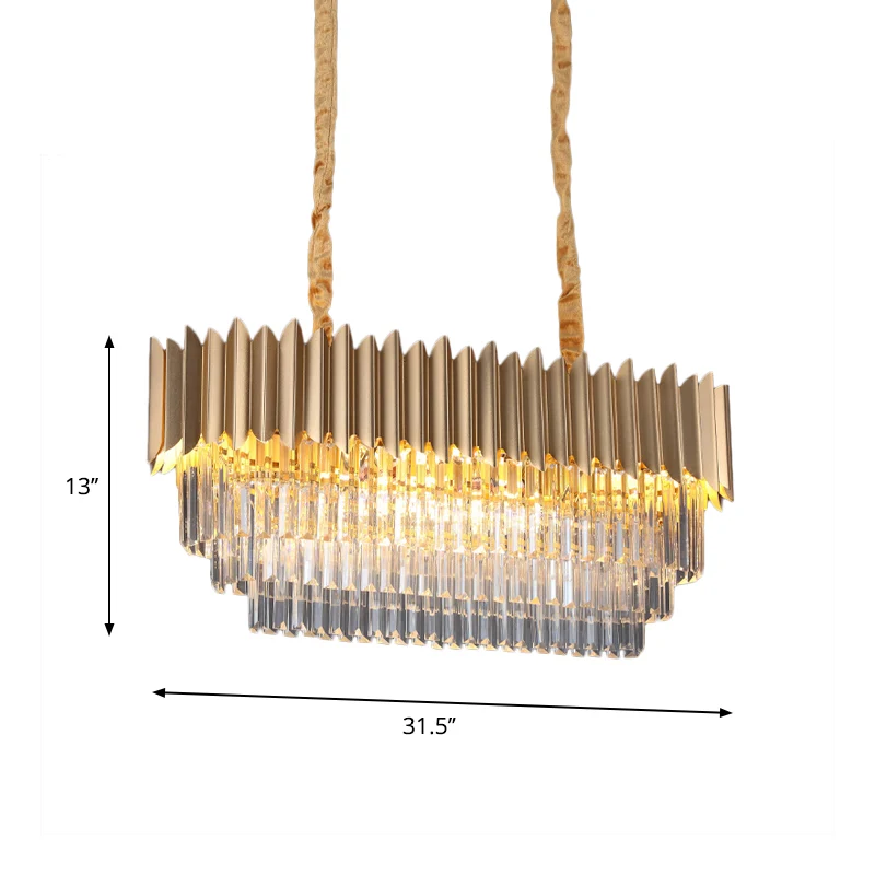 Lampe à suspension ovale pour salle à manger, moderne, prismes en cristal clair, 8 têtes, finition dorée, éclairage d'île...