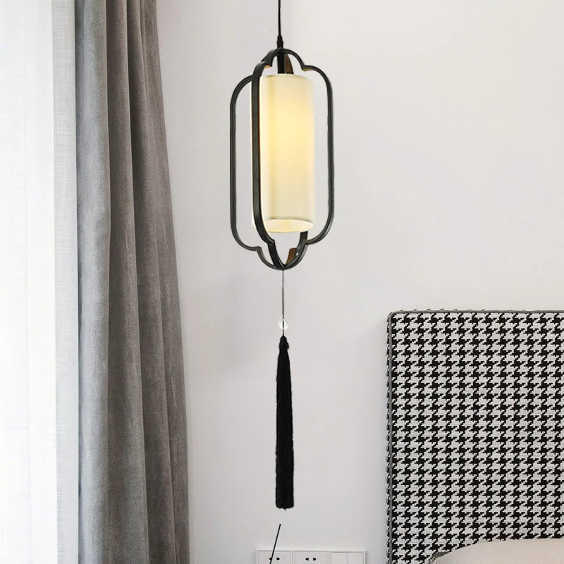 Lampe à suspension de plafond en métal à 1 lumière, pendentif traditionnel en cage noir/laiton pour chambre à coucher Clea...
