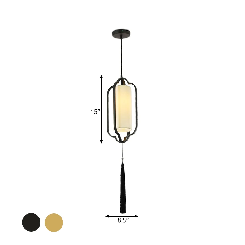 Lampe à suspension de plafond en métal à 1 lumière, pendentif traditionnel en cage noir/laiton pour chambre à coucher Clea...