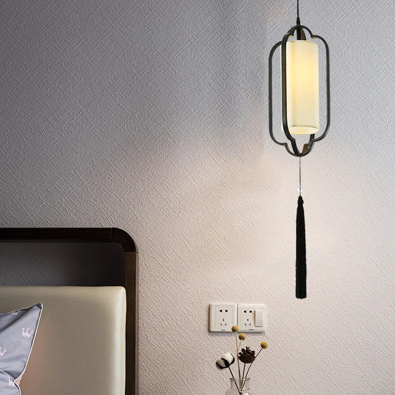 Lampe à suspension de plafond en métal à 1 lumière, pendentif traditionnel en cage noir/laiton pour chambre à coucher Clea...