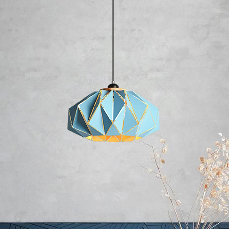 Lampe à suspension de Restaurant à 1 tête, lanterne suspendue au plafond gris/rose/bleu Macaron avec abat-jour en fer déco...