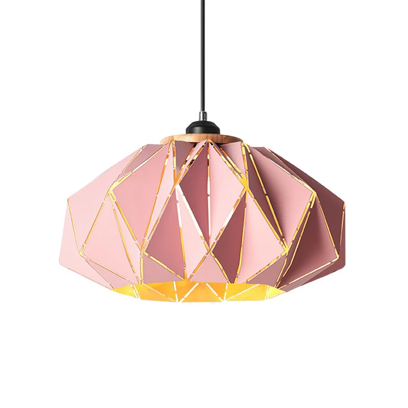 Lampe à suspension de Restaurant à 1 tête, lanterne suspendue au plafond gris/rose/bleu Macaron avec abat-jour en fer déco...