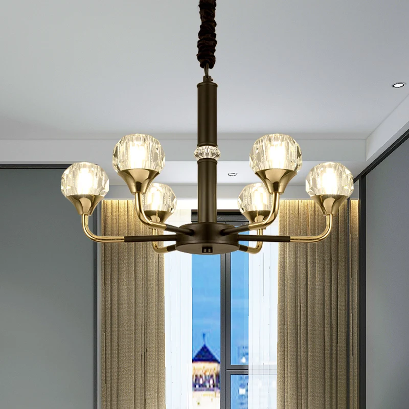 Lampe à Suspension de salon à 6/8 têtes, lustre moderne noir et or avec abat-jour en cristal boule Clearhalo