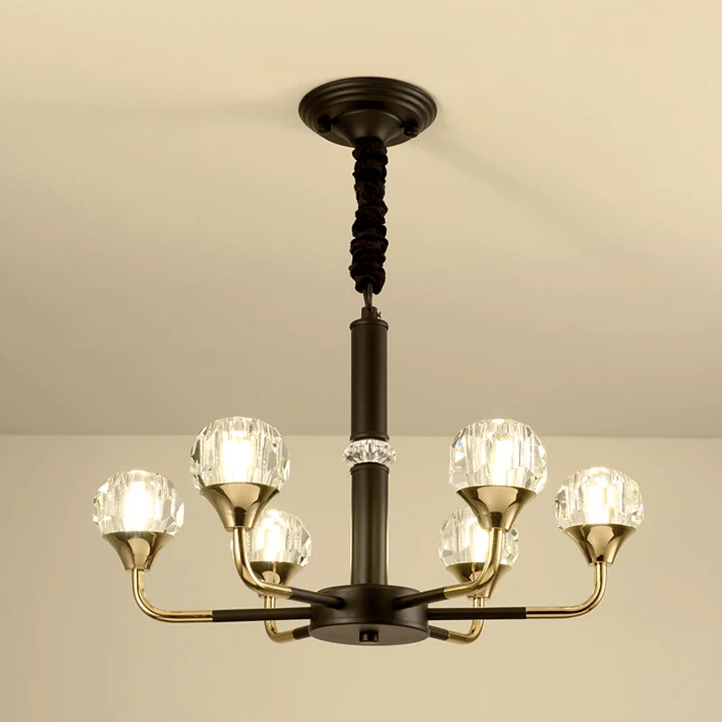 Lampe à Suspension de salon à 6/8 têtes, lustre moderne noir et or avec abat-jour en cristal boule Clearhalo