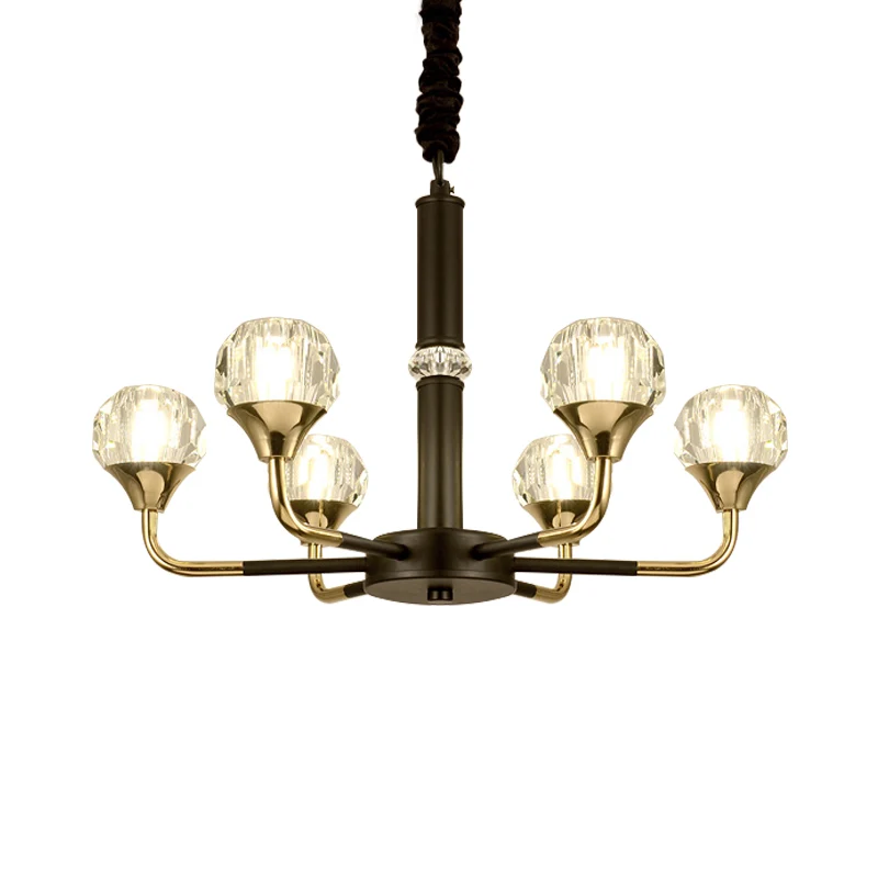 Lampe à Suspension de salon à 6/8 têtes, lustre moderne noir et or avec abat-jour en cristal boule Clearhalo