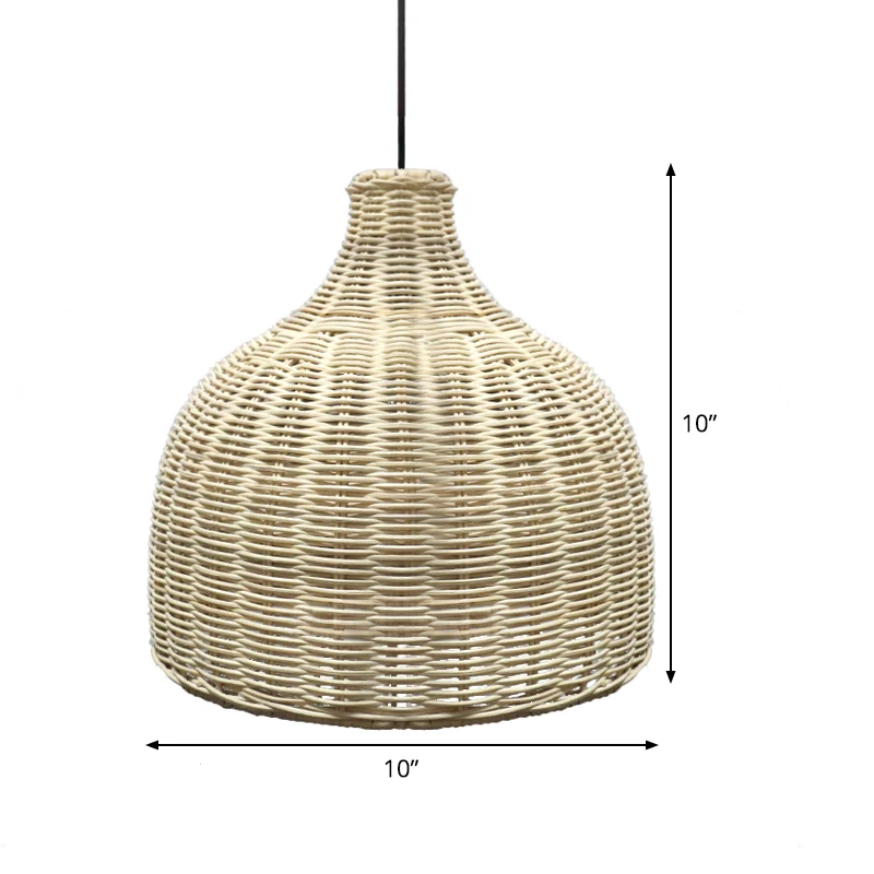 Lampe à suspension simple en Asie de 10 "/ 14" de large, plafonnier à cloche beige avec abat-jour en bambou Clearhalo