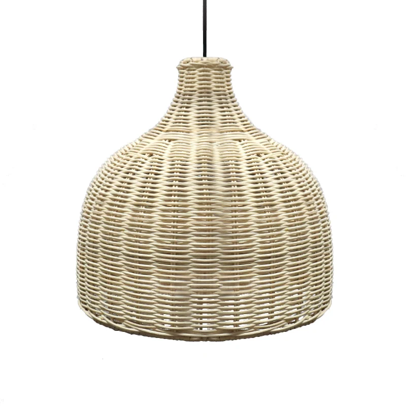 Lampe à suspension simple en Asie de 10 "/ 14" de large, plafonnier à cloche beige avec abat-jour en bambou Clearhalo