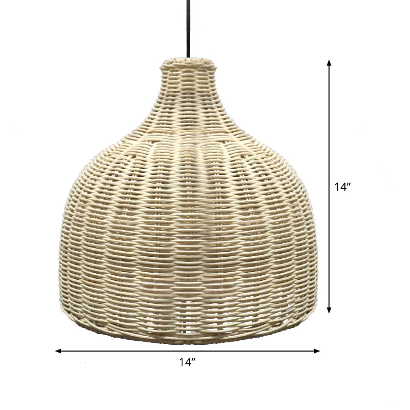 Lampe à suspension simple en Asie de 10 "/ 14" de large, plafonnier à cloche beige avec abat-jour en bambou Clearhalo