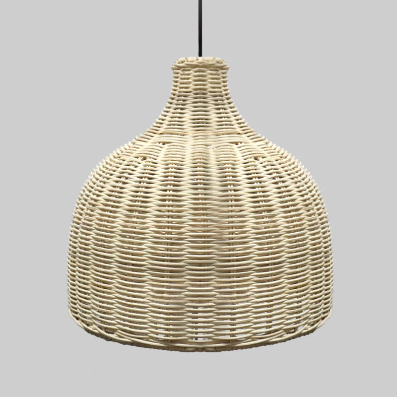 Lampe à suspension simple en Asie de 10 "/ 14" de large, plafonnier à cloche beige avec abat-jour en bambou Clearhalo