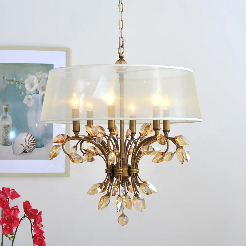 Lampe à suspension en tissu tambour contemporain 6 têtes lustre de salon luminaire en laiton Clearhalo