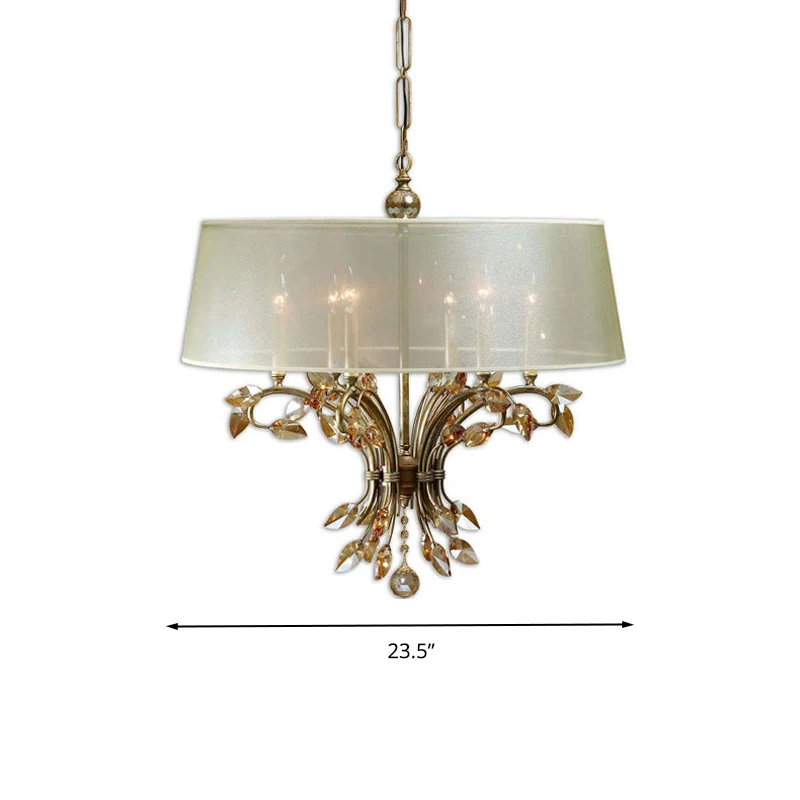 Lampe à suspension en tissu tambour contemporain 6 têtes lustre de salon luminaire en laiton Clearhalo