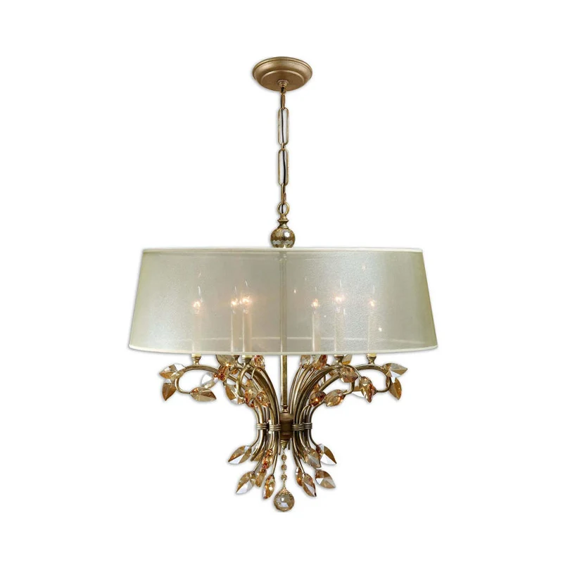 Lampe à suspension en tissu tambour contemporain 6 têtes lustre de salon luminaire en laiton Clearhalo