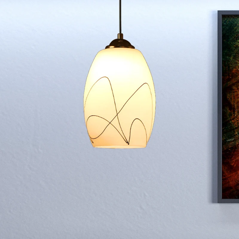 Lampe à suspension en verre blanc Wave Tulip, plafonnier suspendu moderne à 1 tête noire pour salle à manger Clearhalo