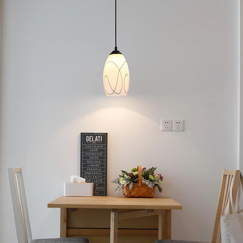 Lampe à suspension en verre blanc Wave Tulip, plafonnier suspendu moderne à 1 tête noire pour salle à manger Clearhalo