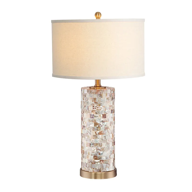 Lampe de table de chevet à colonne en patchwork de coquille, lampe de table de salon minimaliste à 1 tête avec abat-jour c...