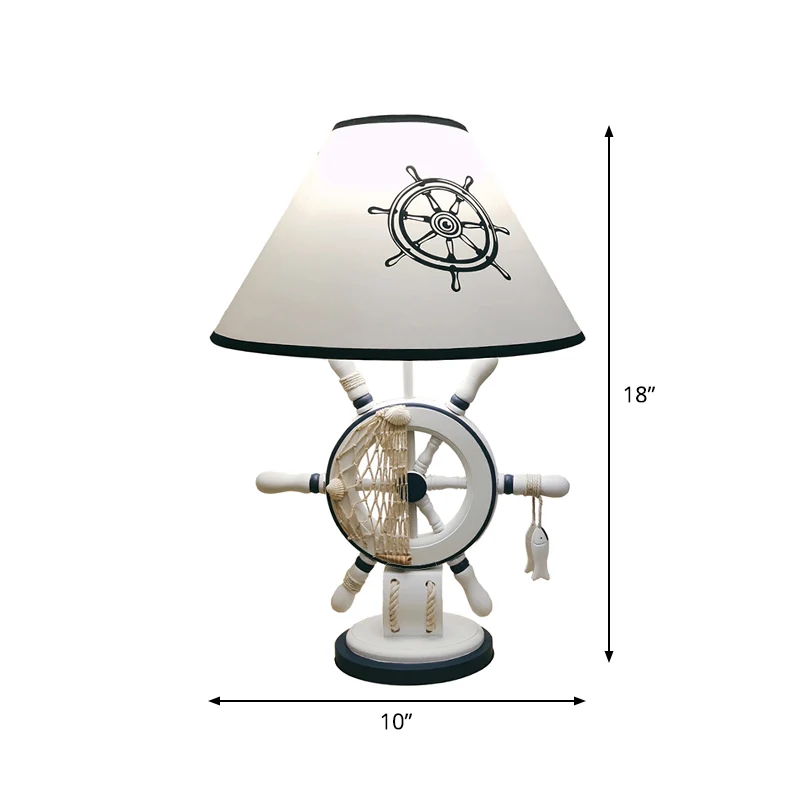 Lampe de table de chevet conique blanche pour enfants, éclairage de table en tissu à 1 lumière avec base de gouvernail/pha...