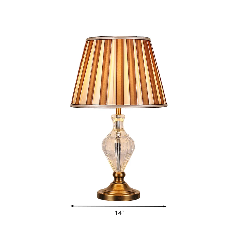 Lampe de table de chevet en cristal à 1 lumière pour chambre à coucher, lampe de table marron simple avec abat-jour coniqu...