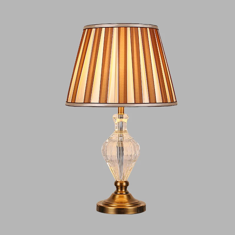 Lampe de table de chevet en cristal à 1 lumière pour chambre à coucher, lampe de table marron simple avec abat-jour coniqu...