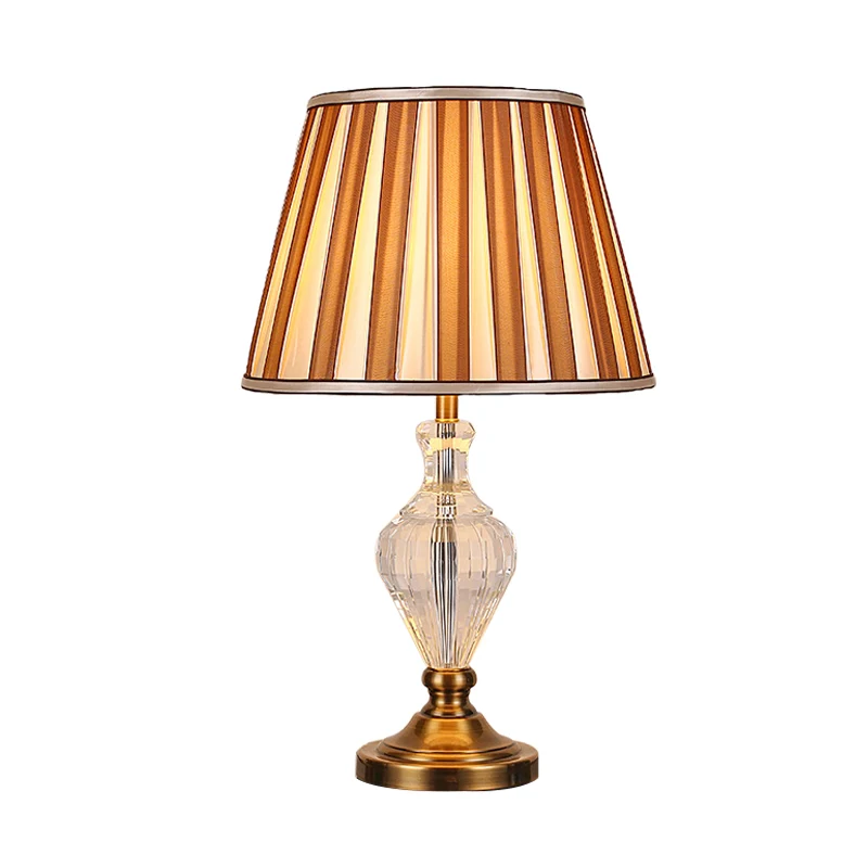 Lampe de table de chevet en cristal à 1 lumière pour chambre à coucher, lampe de table marron simple avec abat-jour coniqu...