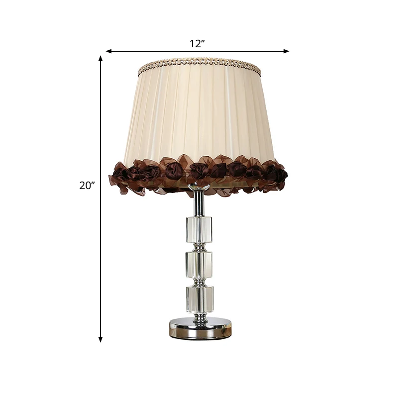 Lampe de table de chevet en forme de baril de cristal biseauté, minimaliste, 1 ampoule, lampe de table beige avec garnitur...
