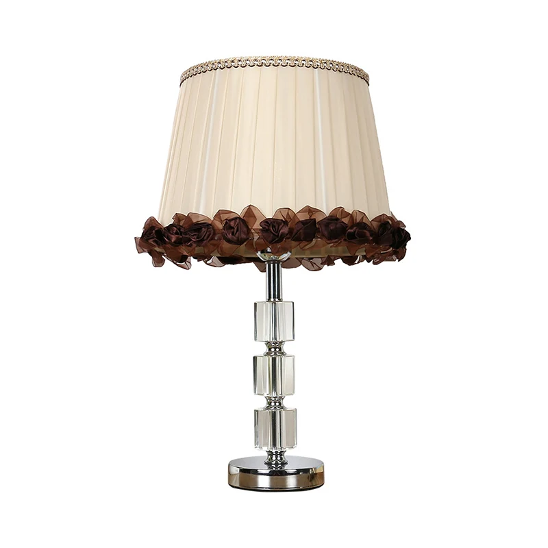 Lampe de table de chevet en forme de baril de cristal biseauté, minimaliste, 1 ampoule, lampe de table beige avec garnitur...