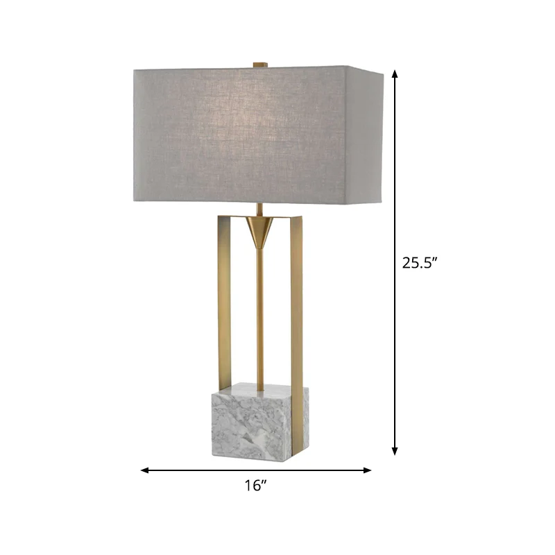 Lampe de table de chevet rectangulaire en pierre gris clair à 1 ampoule Modernism avec abat-jour en tissu Clearhalo