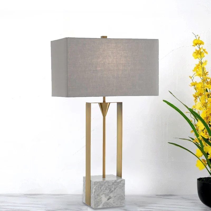 Lampe de table de chevet rectangulaire en pierre gris clair à 1 ampoule Modernism avec abat-jour en tissu Clearhalo