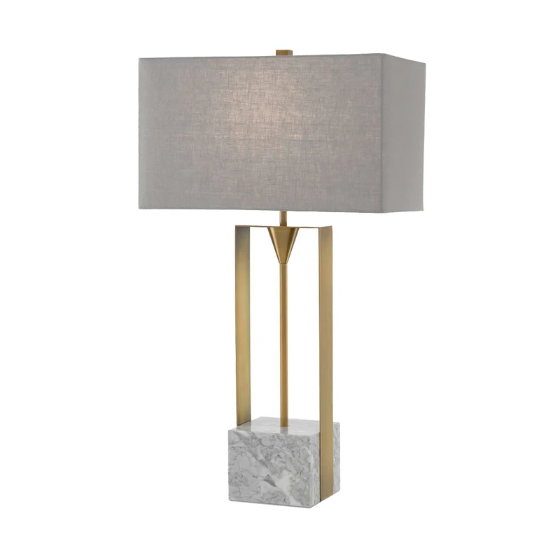 Lampe de table de chevet rectangulaire en pierre gris clair à 1 ampoule Modernism avec abat-jour en tissu Clearhalo