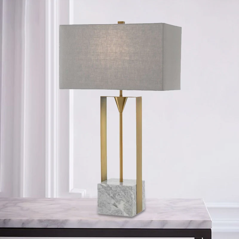 Lampe de table de chevet rectangulaire en pierre gris clair à 1 ampoule Modernism avec abat-jour en tissu Clearhalo