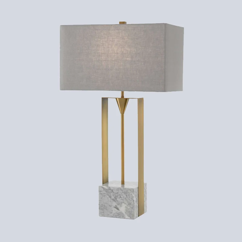 Lampe de table de chevet rectangulaire en pierre gris clair à 1 ampoule Modernism avec abat-jour en tissu Clearhalo
