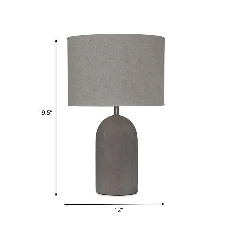 Lampe de table en ciment demi-capsule, éclairage de nuit moderne simple gris avec abat-jour en tissu tambour Clearhalo
