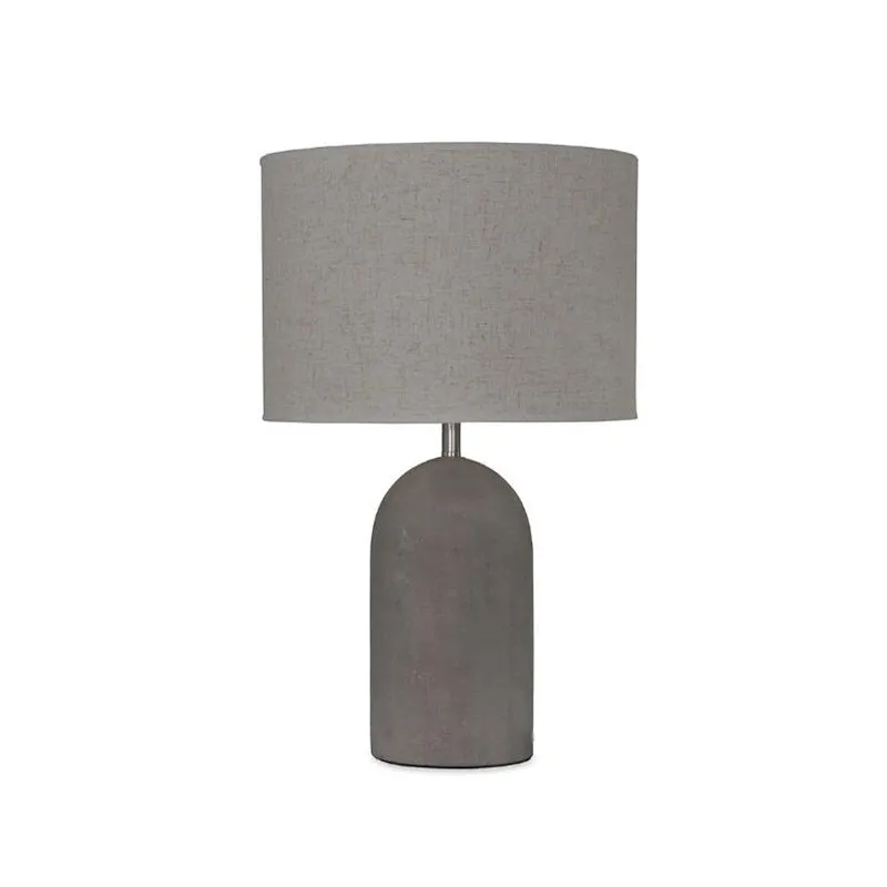 Lampe de table en ciment demi-capsule, éclairage de nuit moderne simple gris avec abat-jour en tissu tambour Clearhalo
