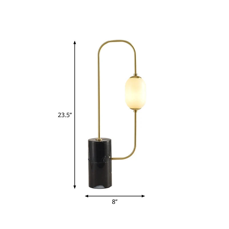 Lampe de table Circuit Nightstand Light Designer en marbre à 1 ampoule noire et laiton avec abat-jour ovale en verre de la...
