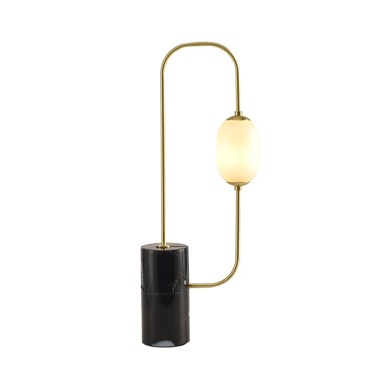 Lampe de table Circuit Nightstand Light Designer en marbre à 1 ampoule noire et laiton avec abat-jour ovale en verre de la...