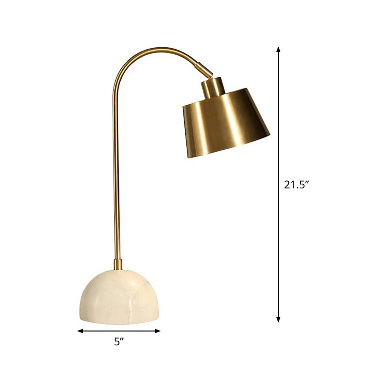Lampe de table conique moderniste en métal, éclairage de travail à 1 ampoule en laiton avec base en marbre Clearhalo