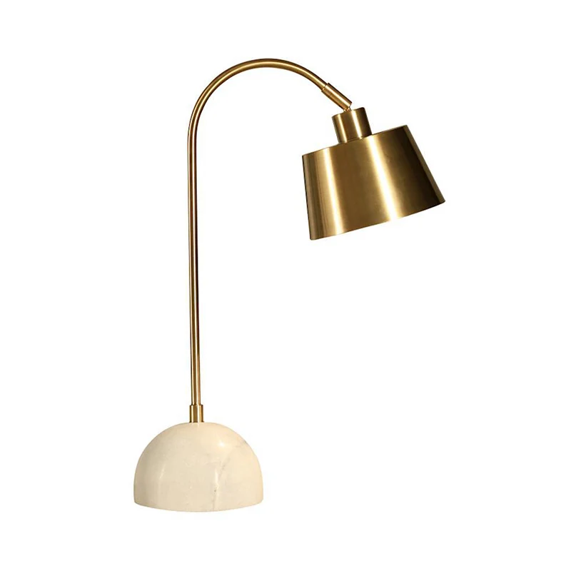 Lampe de table conique moderniste en métal, éclairage de travail à 1 ampoule en laiton avec base en marbre Clearhalo