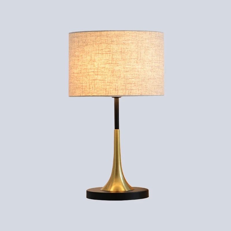 Lampe de table contemporaine en métal de lin avec abat-jour cylindrique en tissu, éclairage de nuit pour chambre à coucher...