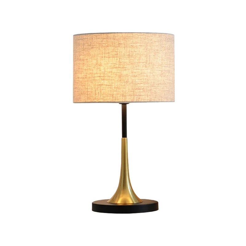 Lampe de table contemporaine en métal de lin avec abat-jour cylindrique en tissu, éclairage de nuit pour chambre à coucher...