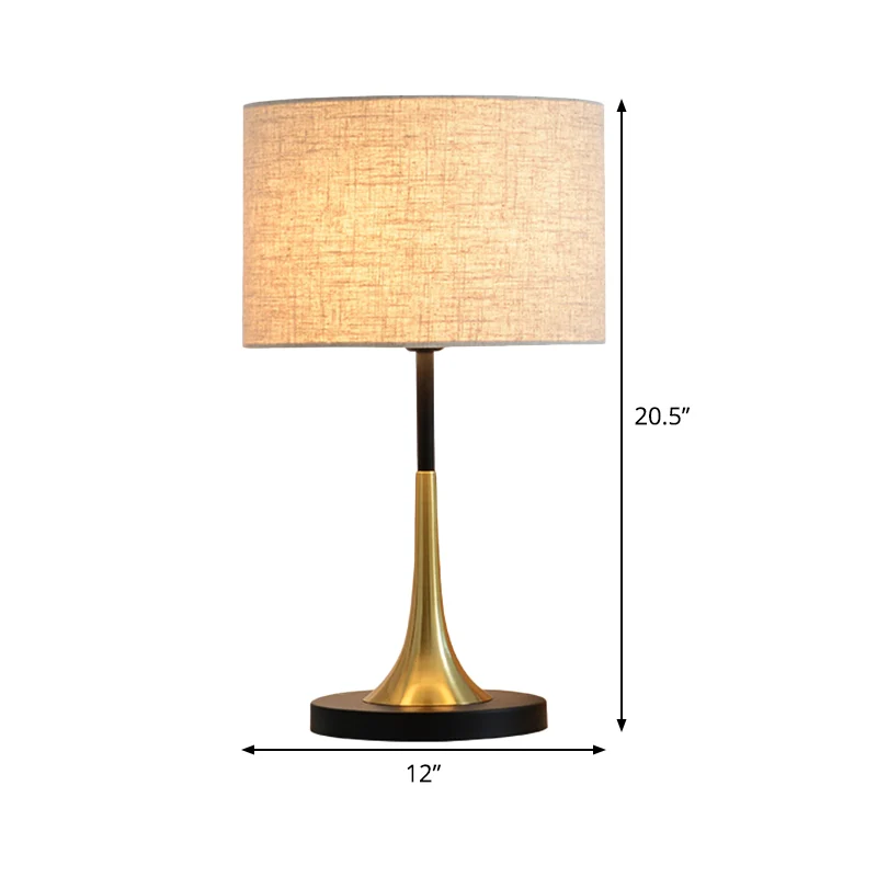 Lampe de table contemporaine en métal de lin avec abat-jour cylindrique en tissu, éclairage de nuit pour chambre à coucher...