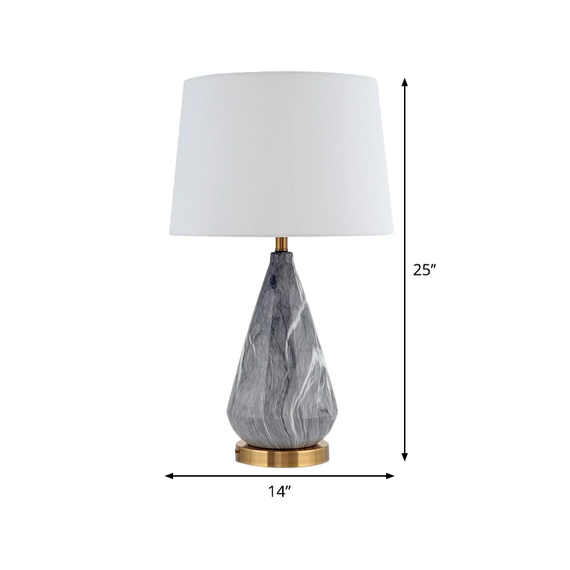 Lampe de table en céramique en forme de larme, moderne, 1 ampoule, lampe de bureau grise avec abat-jour en tissu tambour b...