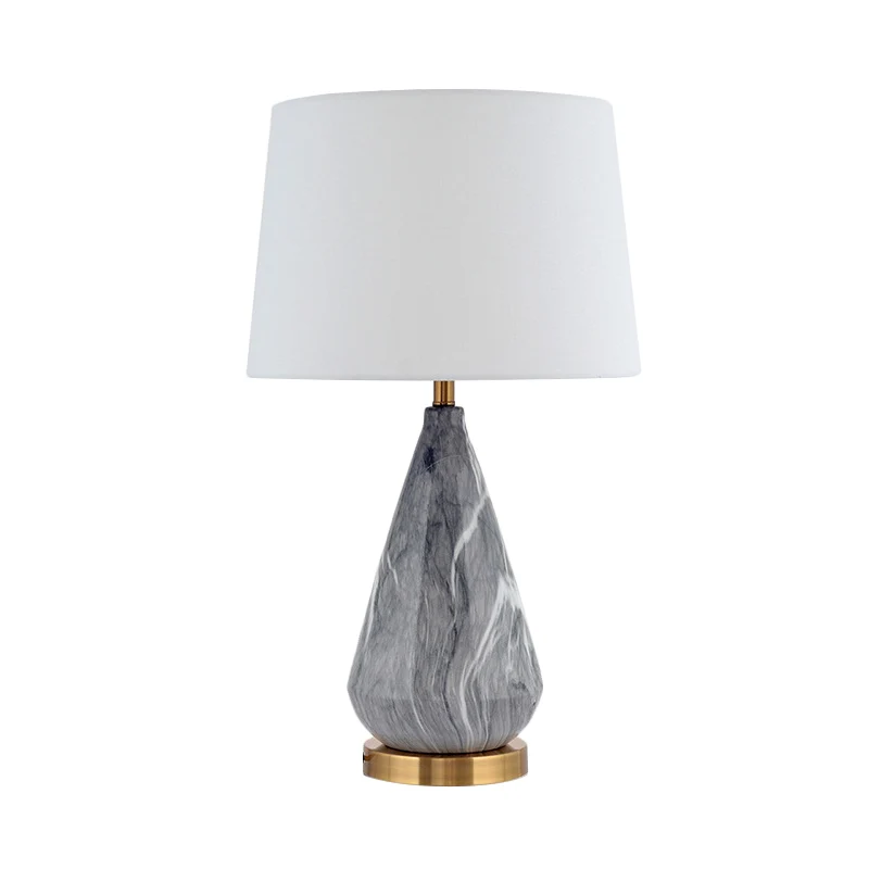 Lampe de table en céramique en forme de larme, moderne, 1 ampoule, lampe de bureau grise avec abat-jour en tissu tambour b...