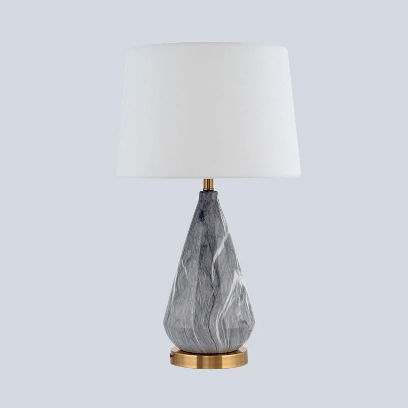 Lampe de table en céramique en forme de larme, moderne, 1 ampoule, lampe de bureau grise avec abat-jour en tissu tambour b...