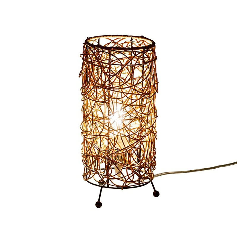 Lampe de Table cylindrique de Style moderne, éclairage de table de chevet en rotin à ampoule unique pour salon Clearhalo