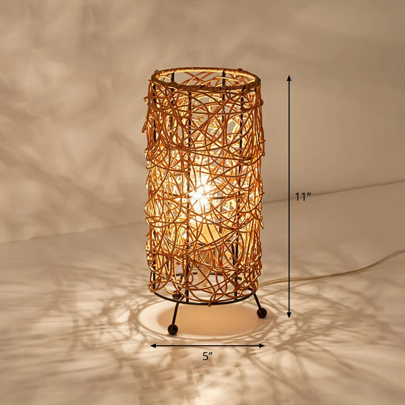 Lampe de Table cylindrique de Style moderne, éclairage de table de chevet en rotin à ampoule unique pour salon Clearhalo