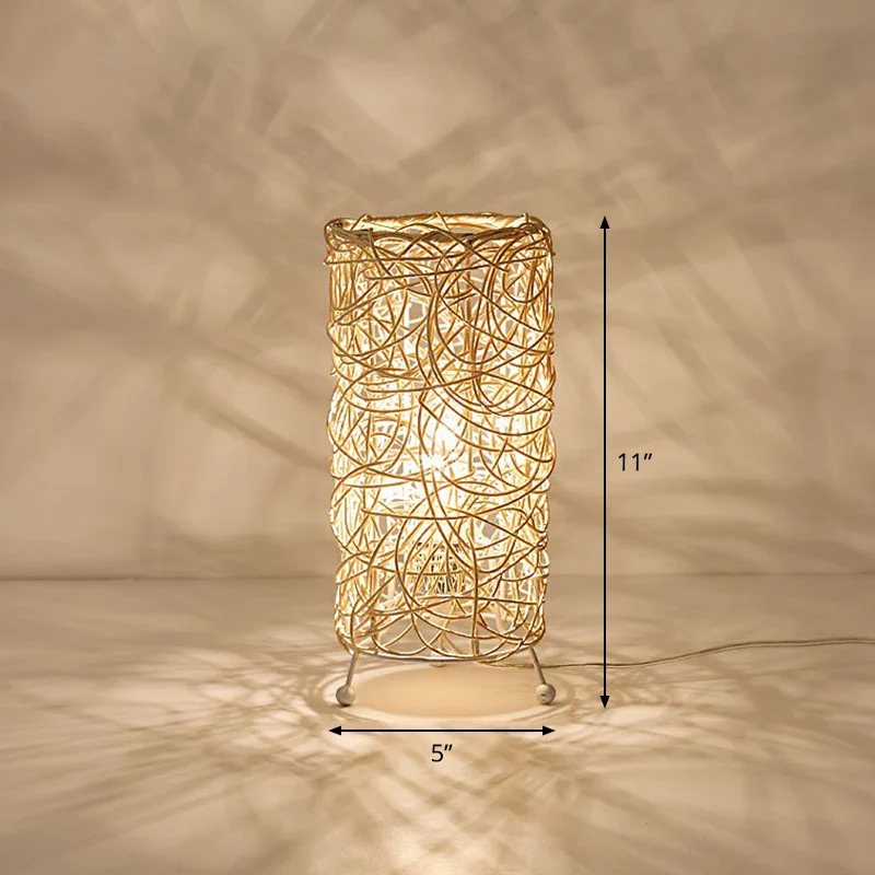 Lampe de Table cylindrique de Style moderne, éclairage de table de chevet en rotin à ampoule unique pour salon Clearhalo