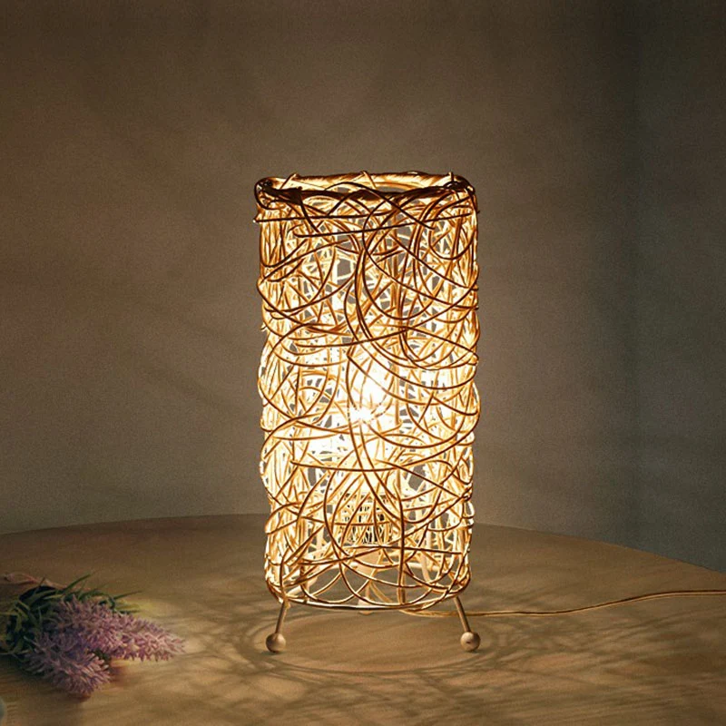 Lampe de Table cylindrique de Style moderne, éclairage de table de chevet en rotin à ampoule unique pour salon Clearhalo