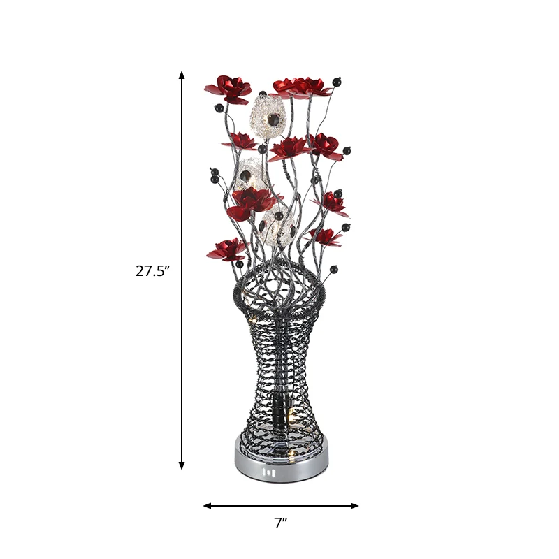 Lampe de Table décorative en forme de colonne de brindille, éclairage de bureau LED en aluminium avec décor de fleur en ro...