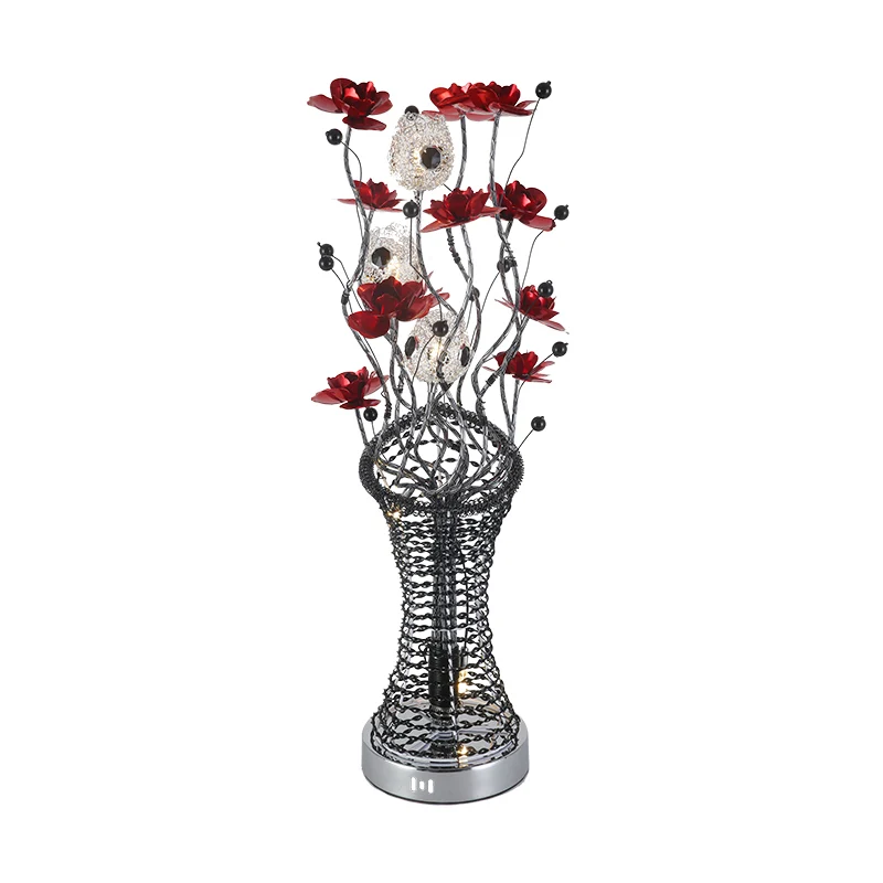 Lampe de Table décorative en forme de colonne de brindille, éclairage de bureau LED en aluminium avec décor de fleur en ro...