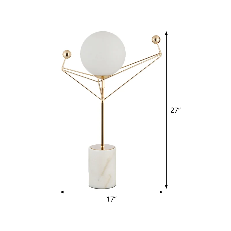 Lampe de table dorée simple à 1 ampoule pour chambre à coucher avec abat-jour en verre blanc global Clearhalo